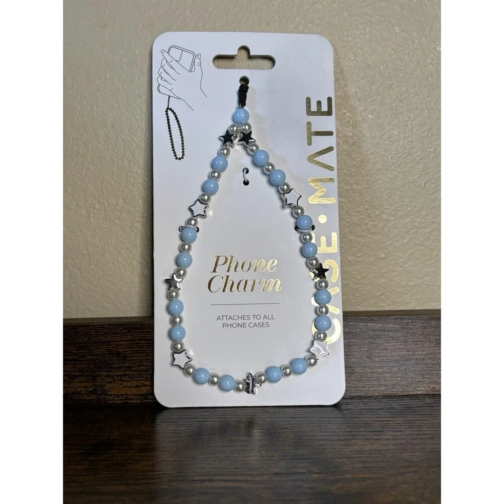 Case-Mate Mini Phone Charm Beaded Blue Silver Stars Pearls